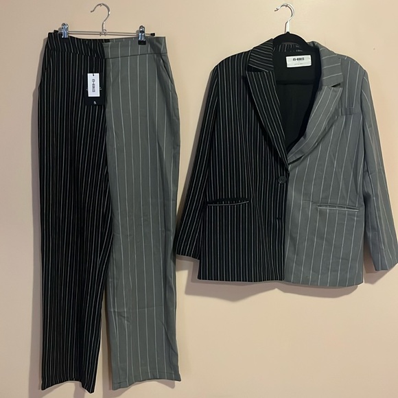 CLEARANCE SALE - 4TH & RECKLESS Two-Tone Pinstripe Blazer and Pants Set - Picture 3 of 6